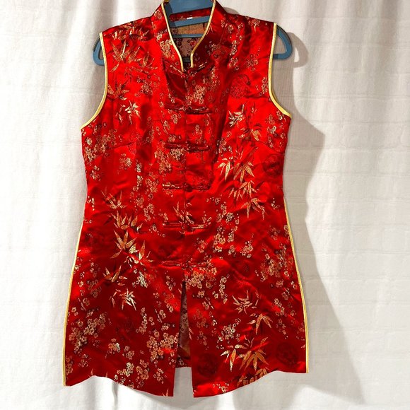 Tops - Women's Chinese/Asian/Oriental Top with Red & Gold Coloring & Detail, Size Large